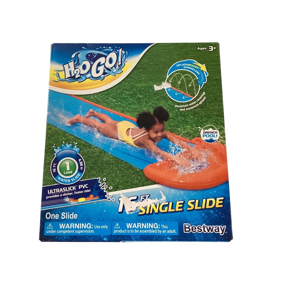 Bestway H2OGO! 16 Ft Single Water Slide UltraSlick PVC SplashBoost Sprinkler New